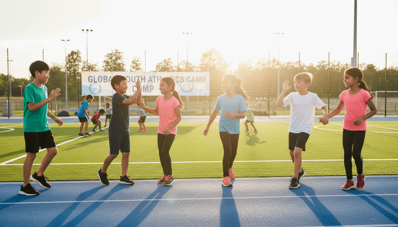 Group of young athletes from different backgrounds training together during camp session