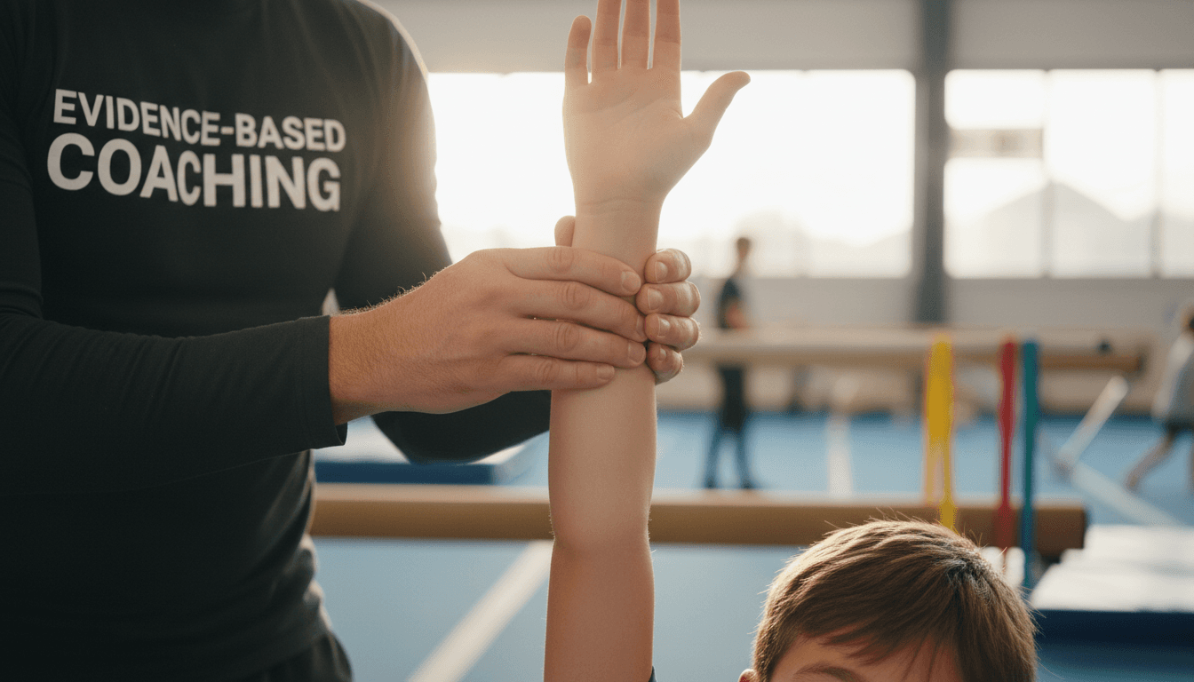 Coach providing hands-on guidance for balance and flexibility training