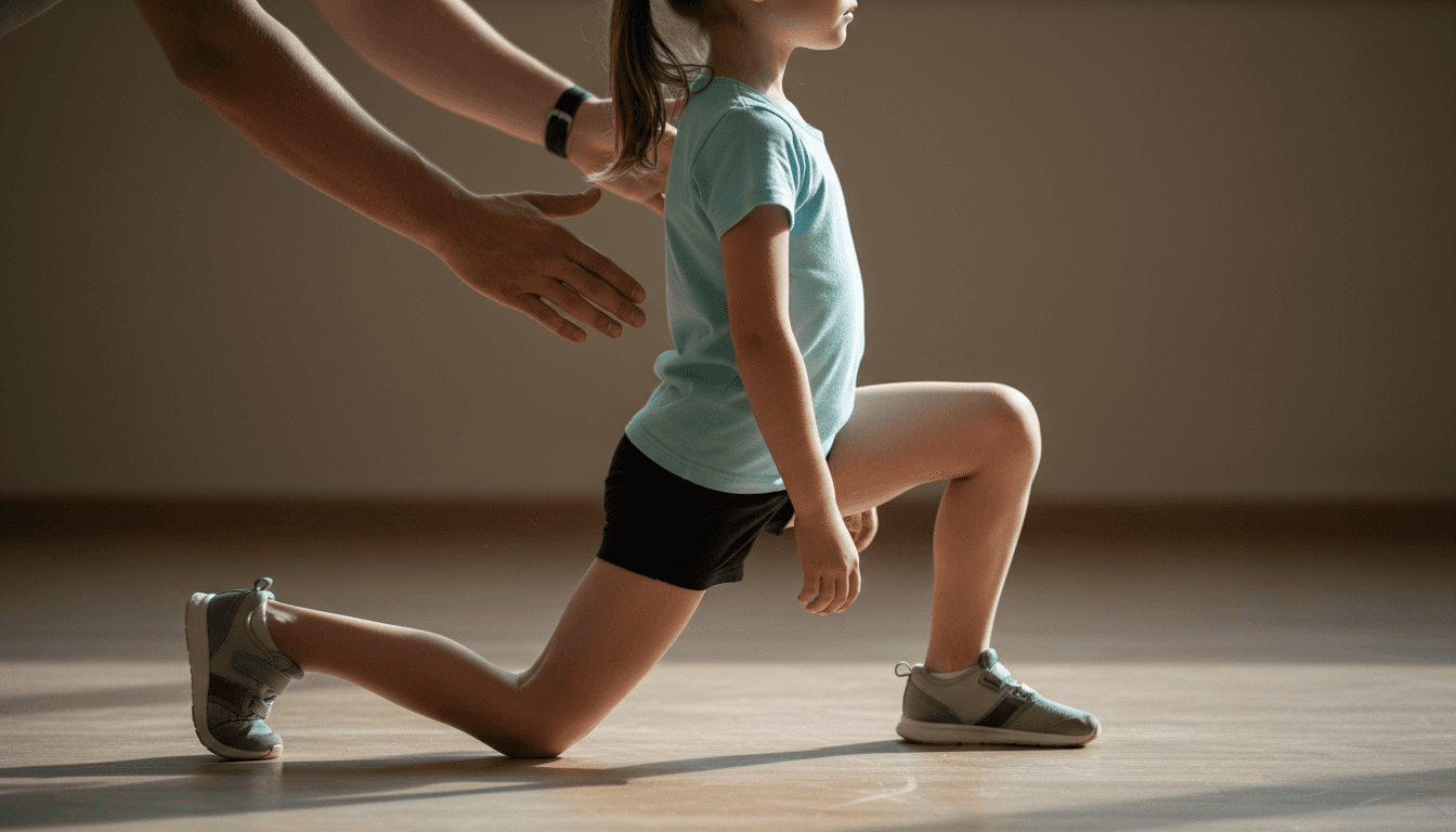 Child demonstrating proper posture and alignment during fundamental movement exercise