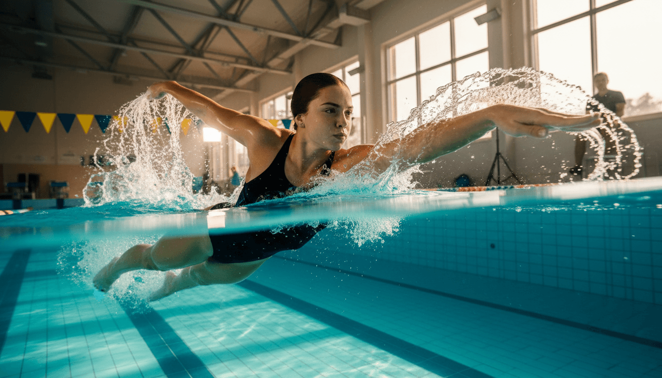 Young athlete demonstrating proper swimming technique during training