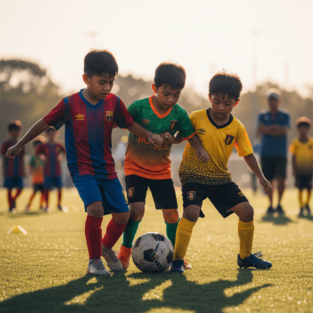 Young athletes performing coordinated movement drills with coach instruction