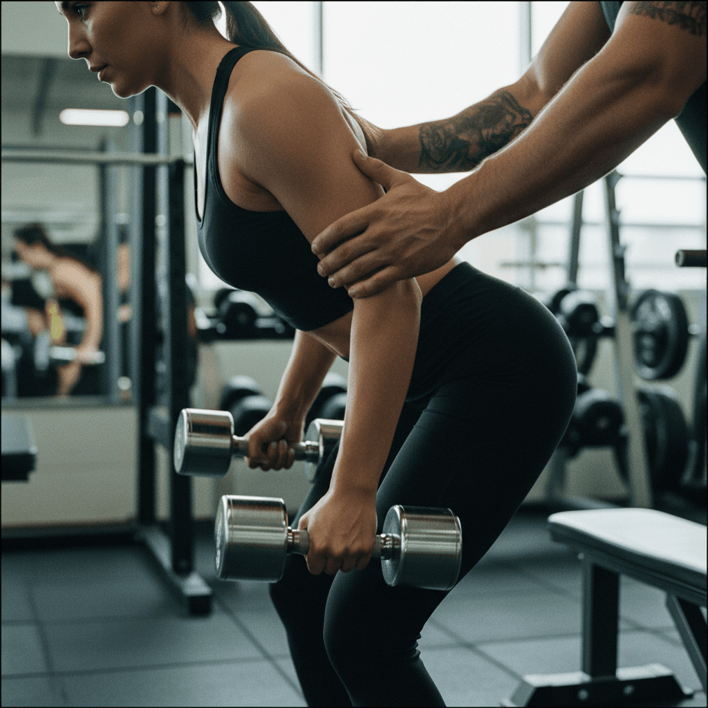 Coach observing proper athletic form and movement technique