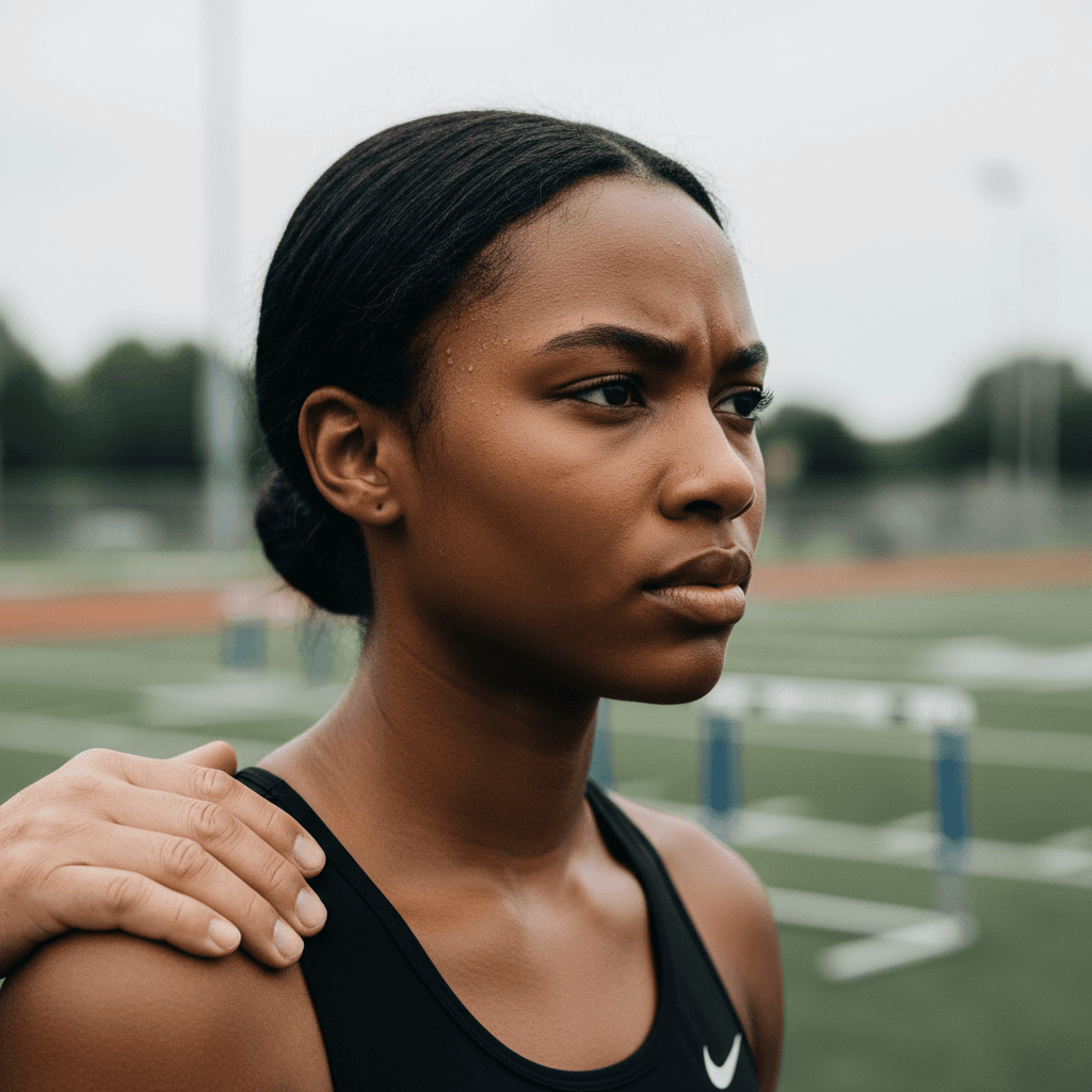 Coach providing mentoring and encouragement to young athlete