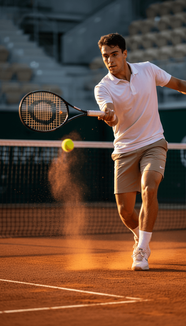 Young tennis player executing proper forehand technique with coach demonstration during tennis skills development session